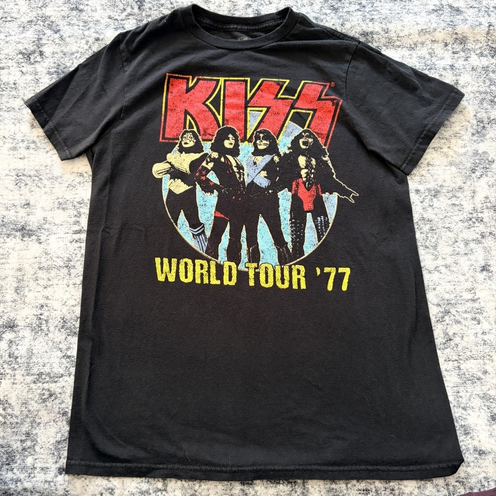 Kiss Shirt 1977 World Tour Vintage Style Black Shirt Womens Size Small Rock